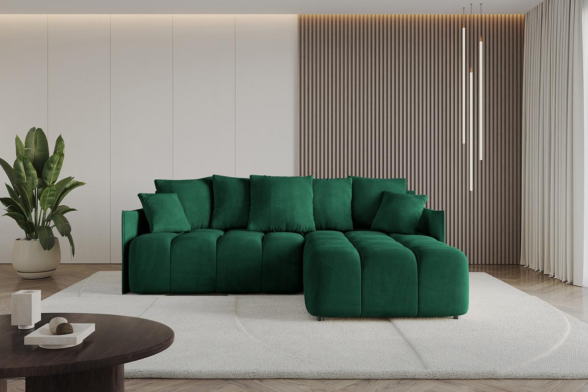 ECKSOFA Ottomane rechts LONLI-L 251x189x68 Dunkelgrün Velours - Dunkelgrün, Holzwerkstoff/Kunststoff (189/251cm) - ALTDECOR