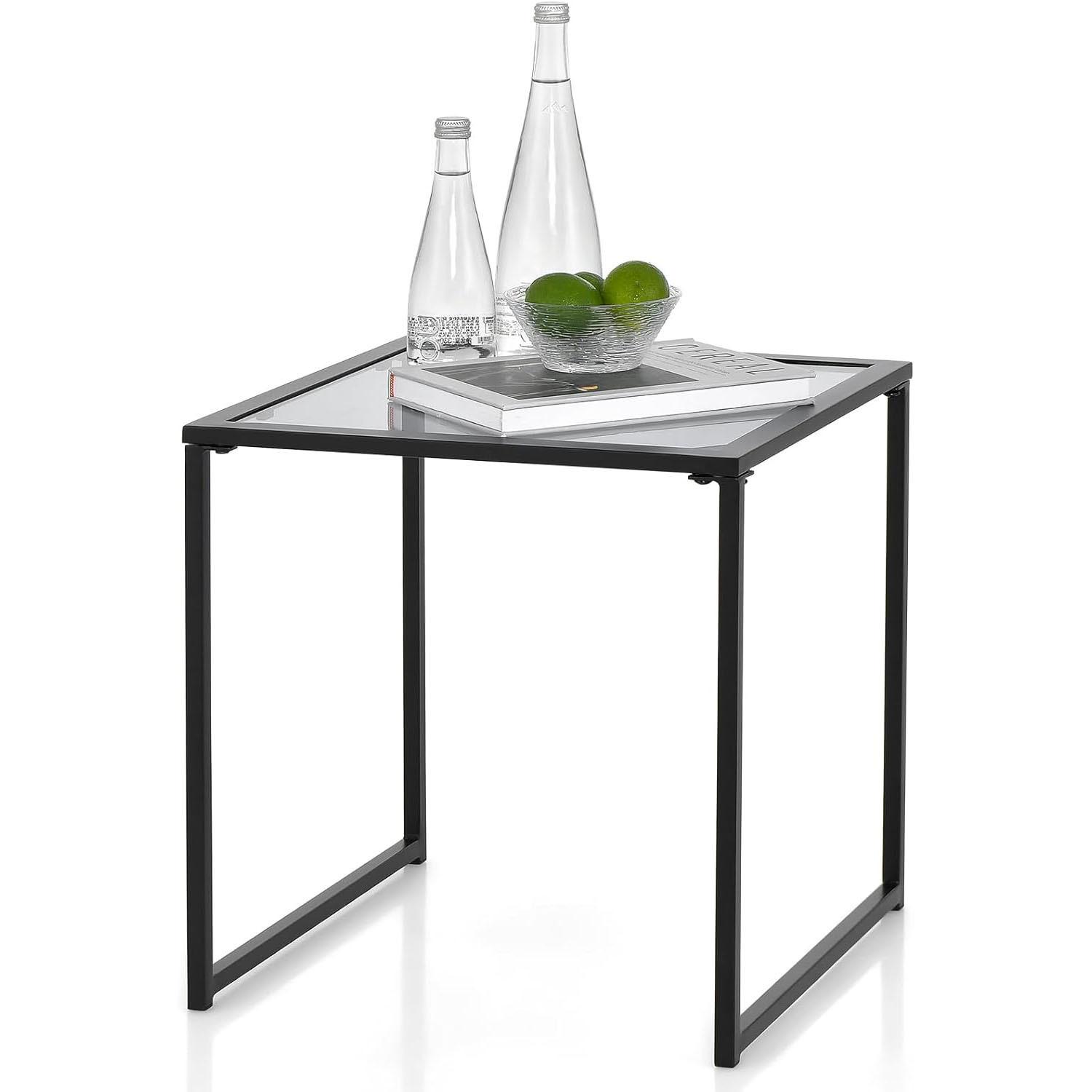 BEISTELLTISCH Schwarz - Schwarz, Glas (43/43/45cm) - COSTWAY