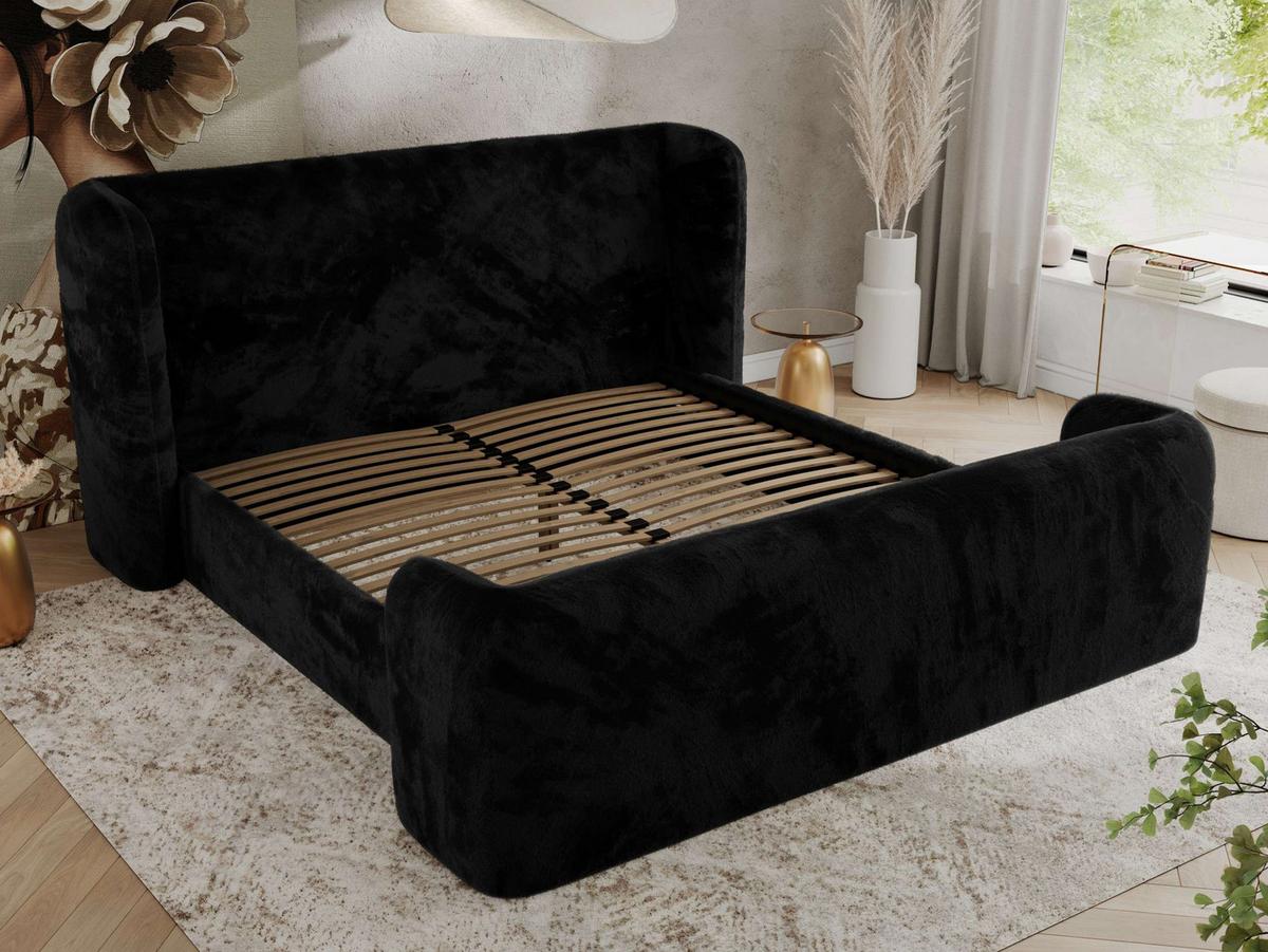 POLSTERBETT EMORA CLASSIC DUO 160/200 - Schwarz Plüsch - Multipocket-Matratze - Schwarz, Textil (160/200cm) - MKS