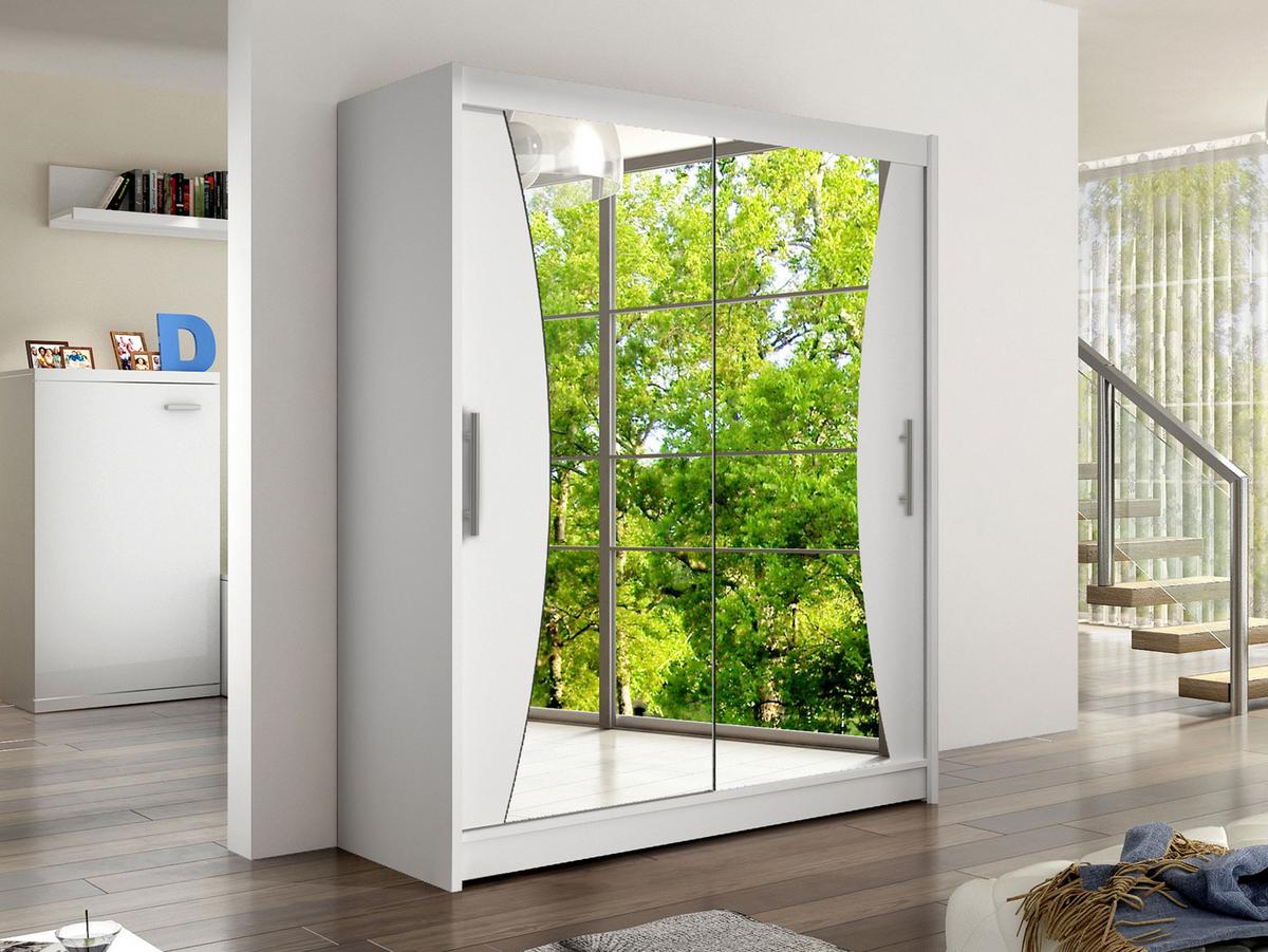 SCHWEBETÜRENSCHRANK Westa IX - Silberfarben/Weiß, Holzwerkstoff/Metall (150/200/58cm) - MIRJAN24