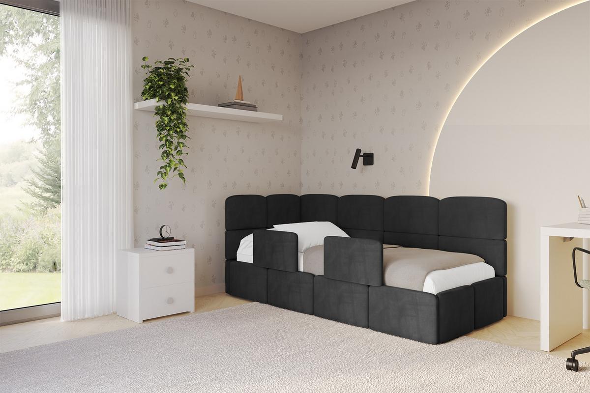 EINZELLBETT Jugendbett mit Bettkasten und Matratze H3/H4, Rechts - KIVY 80x200 Schwarz - Anthrazit, Holzwerkstoff/Textil (80/200cm) - ALTDECOR