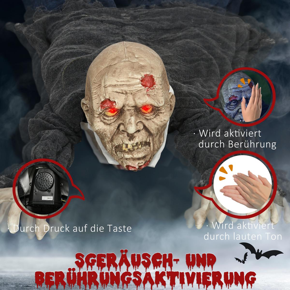 HALLOWEEN-DEKORATION Zombie Untoter 1,40 m Halloween-Zombie mit Leuchtende Augen - Multicolor, Kunststoff (20/159/45cm) - HOMCOM