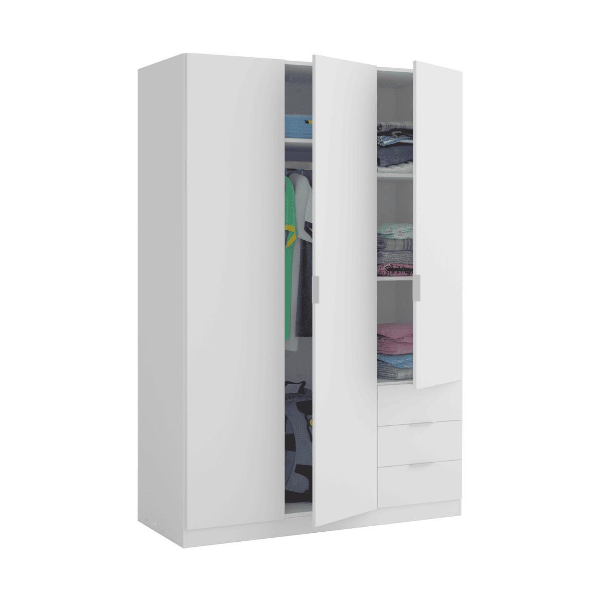 SCHRANK mit 3 Türen und 3 Schubladen, weiß 121/180/52 cm - Weiß, Holzwerkstoff (121/180/54cm) - Calicosy