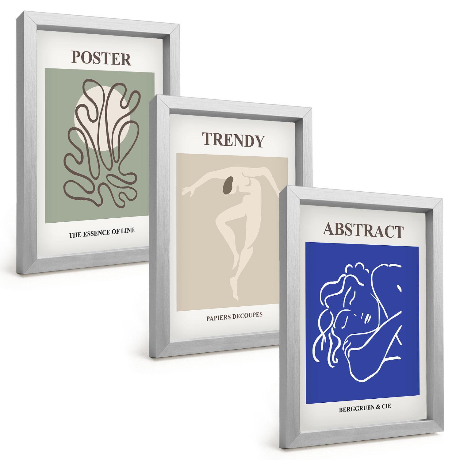 BILDER SET 3er Set - 20x30 cm Silberner Rahmen - Henri Matisse Pastellgrafiken - Silberfarben, Kunststoff (20/30cm) - TULUP