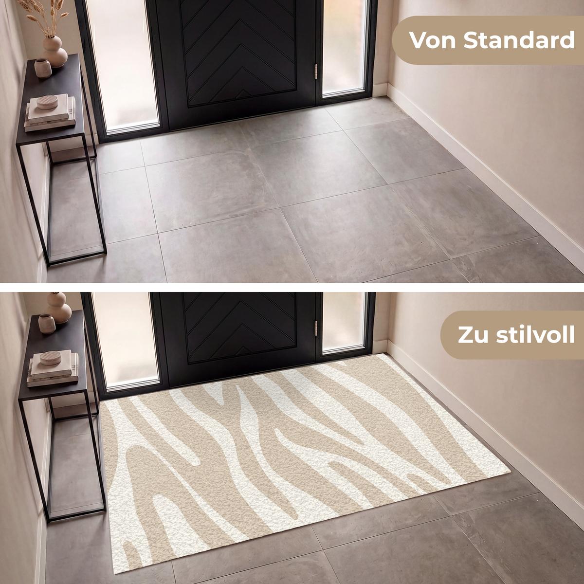 FUSSMATTE Zebramuster - Beige - Weiß - Tiermuster Schmutzfänger 180x120 cm - Beige, Kunststoff (180/0.4cm) - MuchoWow