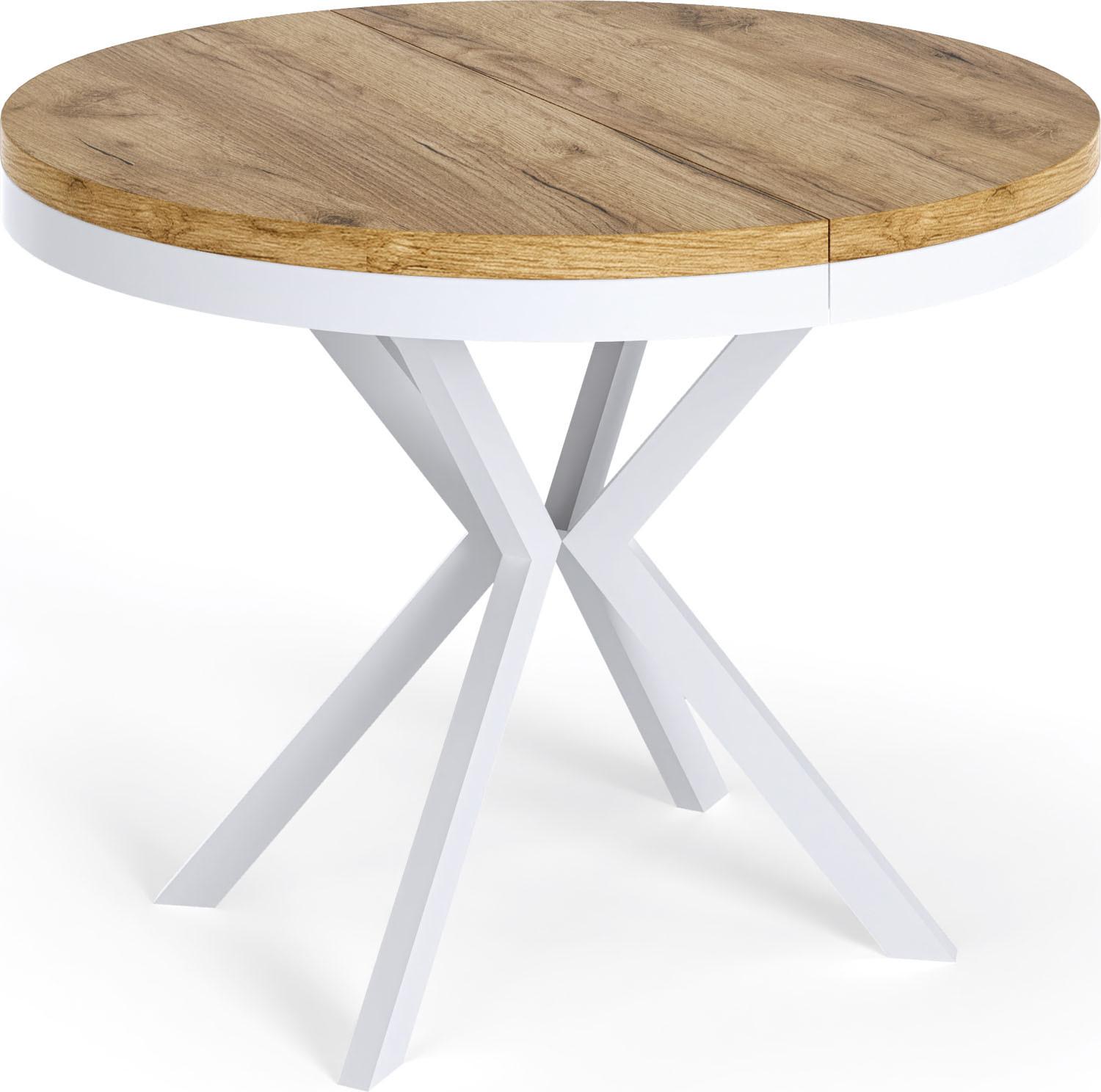 ESSTISCH Cloud runder ausziehbarer, Craft Eiche 100-180/100/76 cm - Eiche Wotan/Weiß, Holzwerkstoff/Metall (100/180/76cm) - WFL GROUP