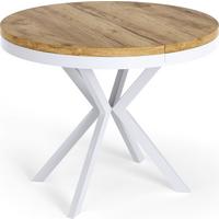 ESSTISCH Cloud runder ausziehbarer, Craft Eiche 100-180/100/76 cm - Eiche Wotan/Weiß, Holzwerkstoff/Metall (100/180/76cm) - WFL GROUP