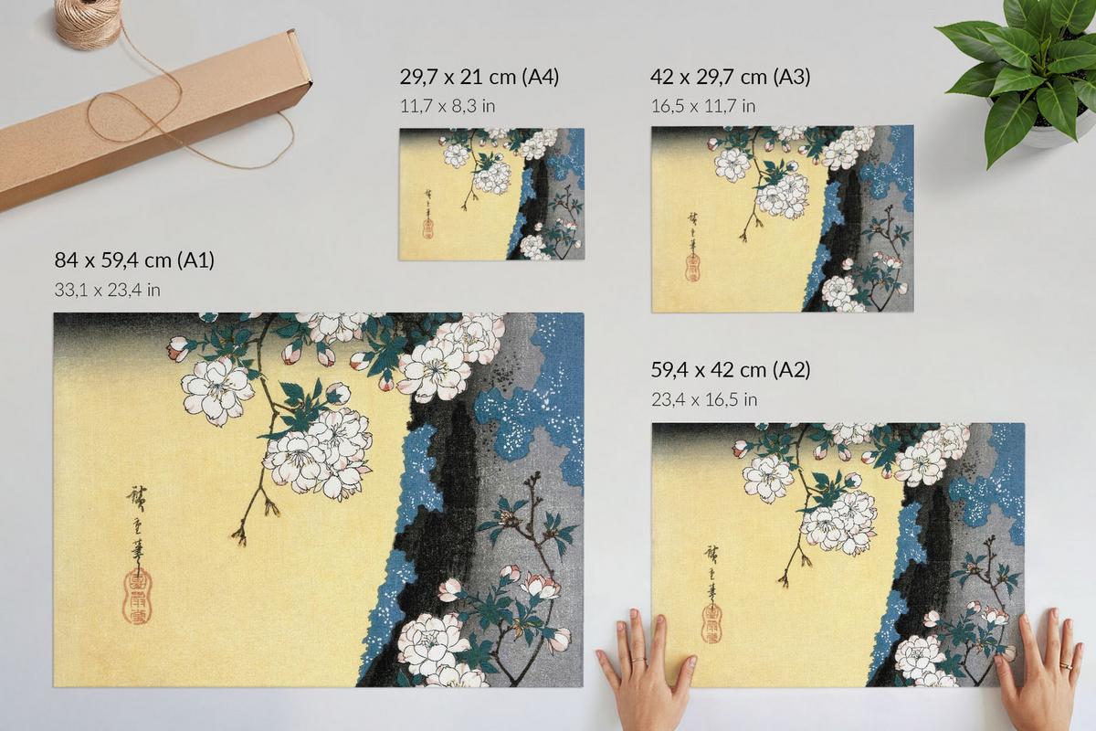 POSTER - 59x42 cm (A2) - Utagawa Hiroshige - Kirschblüten - Weiß, Textil (59.4/42/0.1cm) - TULUP