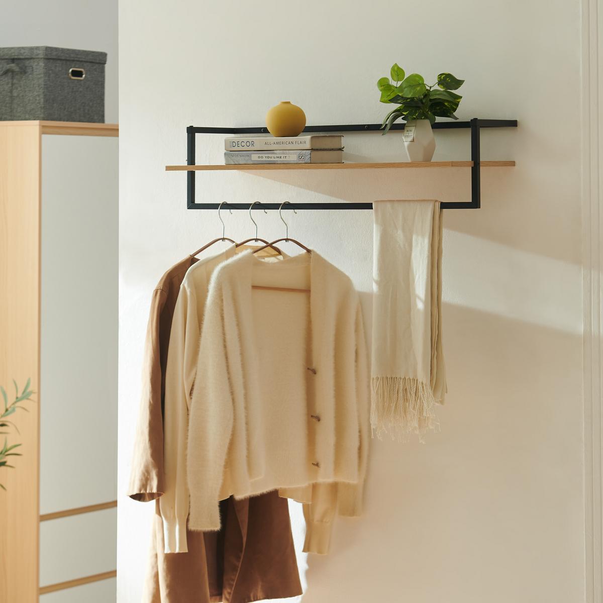 WANDGARDEROBE Evje - Eichefarben/Schwarz, Holzwerkstoff/Metall (30/20/80cm) - [en.casa]