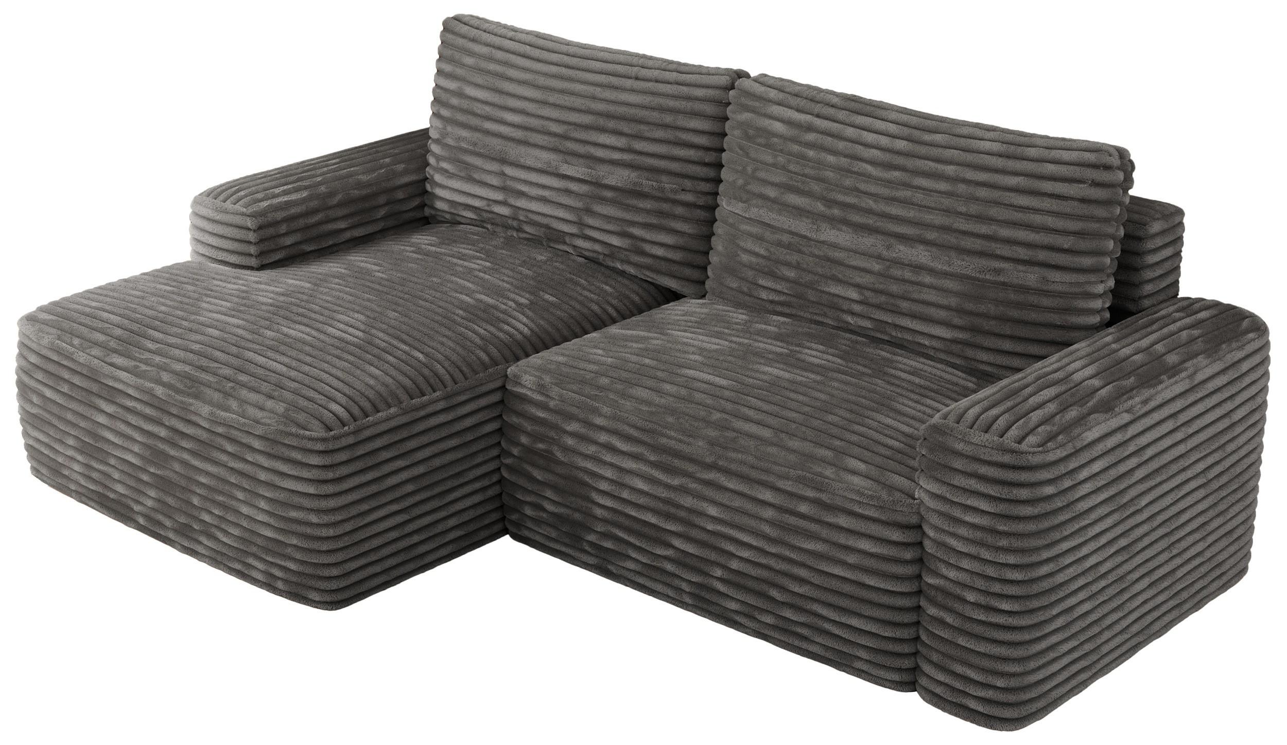ECKSOFA BELLUNO L Dunkelgrau Cord - Links - Dunkelgrau/Schwarz, Textil (144/233cm) - MKS