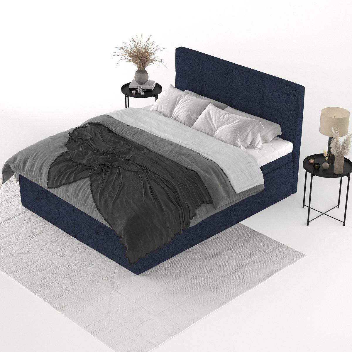 BOXBETT Tessa 180/200 cm Marineblau im Riva Stoff - Schwarz/Dunkelblau, Holz/Holzwerkstoff (180/200cm) - AltaBeds