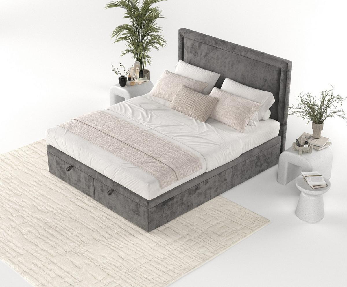 POLSTERBETT Salma mit Stauraum 200/200 cm Stahl im Lotta Stoff - Graphitfarben/Schwarz, Holz/Holzwerkstoff (200/200cm) - AltaBeds