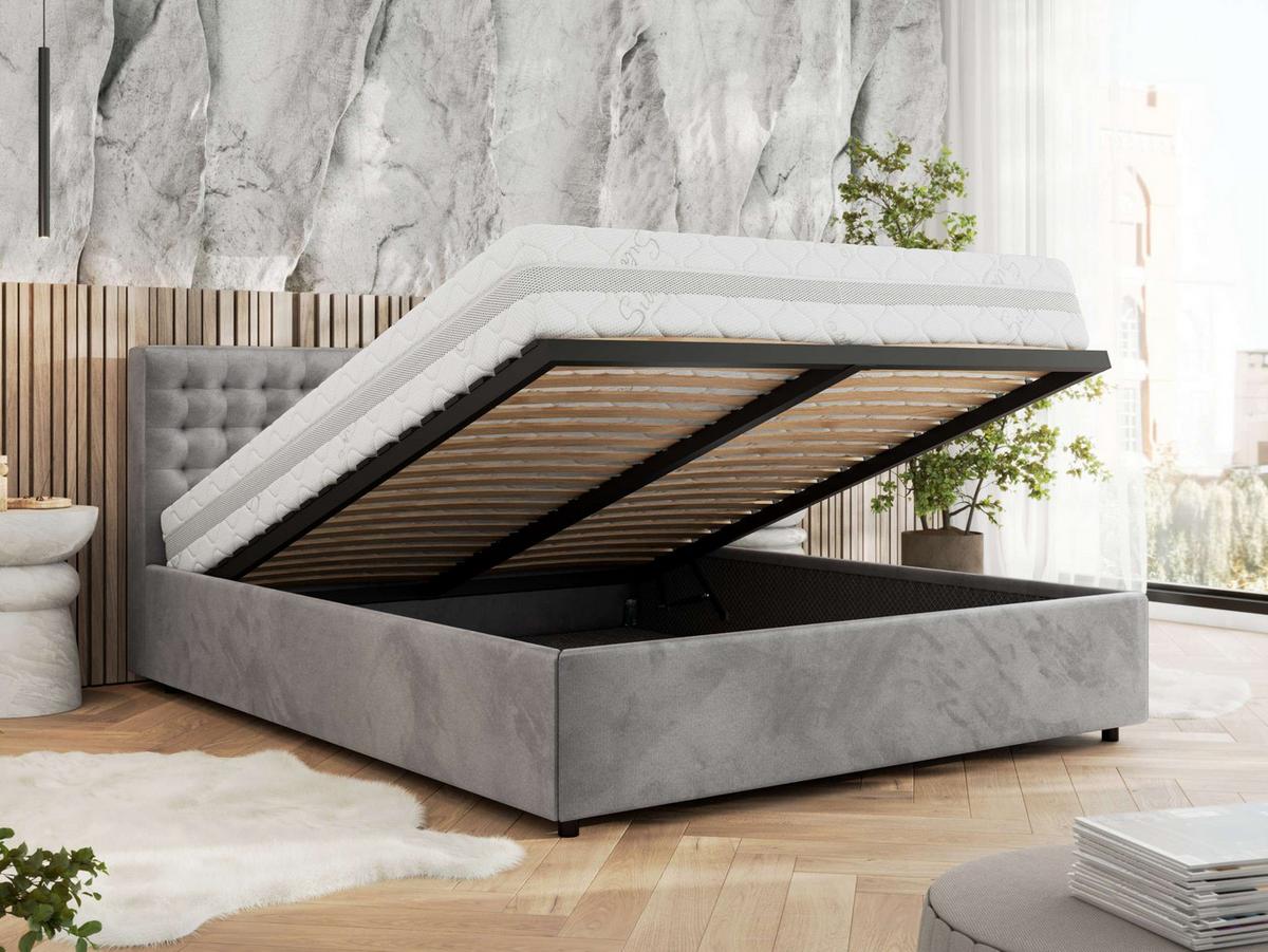POLSTERBETT PAVO CLASSIC 180/200 - Hellgrau Velvet - Multipocket-Matratze - Hellgrau, Textil (180/200cm) - MKS