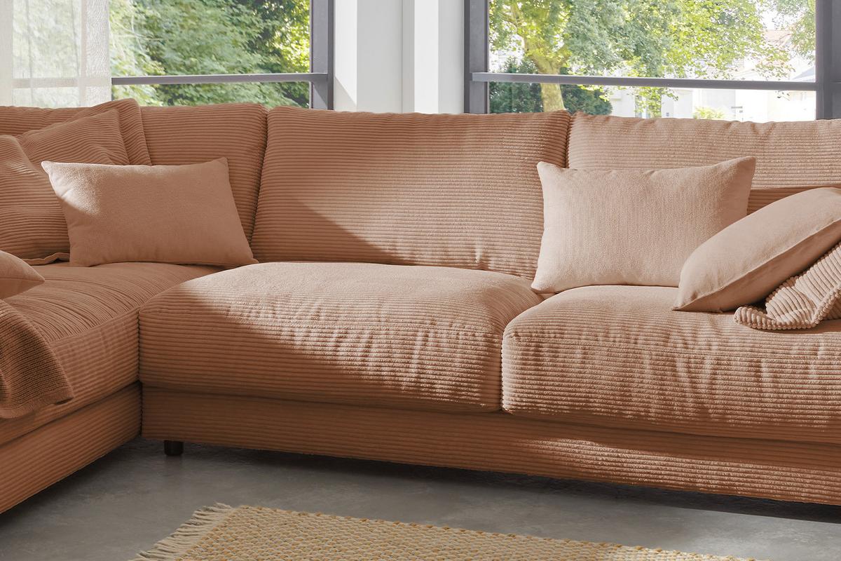 ECKSOFA MADELINE Braun Cord - Schwarz/Braun, Kunststoff/Textil (325/224cm) - KAWOLA