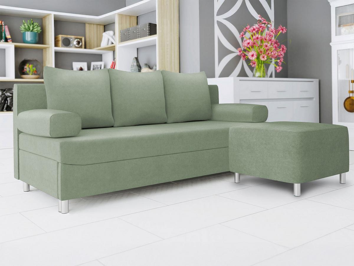 SCHLAFSOFA Dover mit Polsterhocker - Chromfarben/Hellgrün, Holz/Kunststoff (192/86/80cm) - MIRJAN24