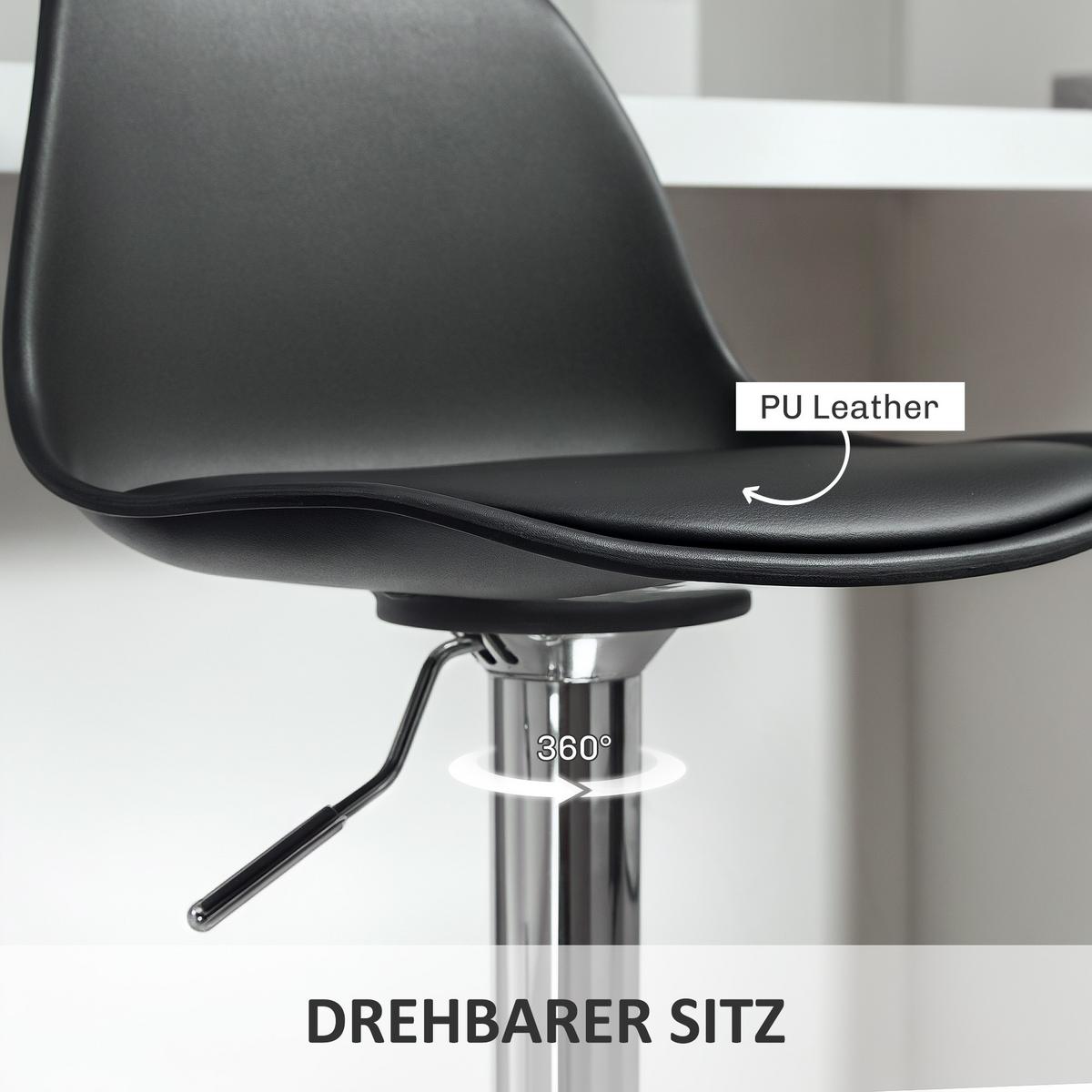 BARHOCKER 2er Set, Gepolstert Barstuhl mit Stahlgestell, Lehne für Küche Schwarz - Schwarz, Leder (41/104/42cm) - HOMCOM