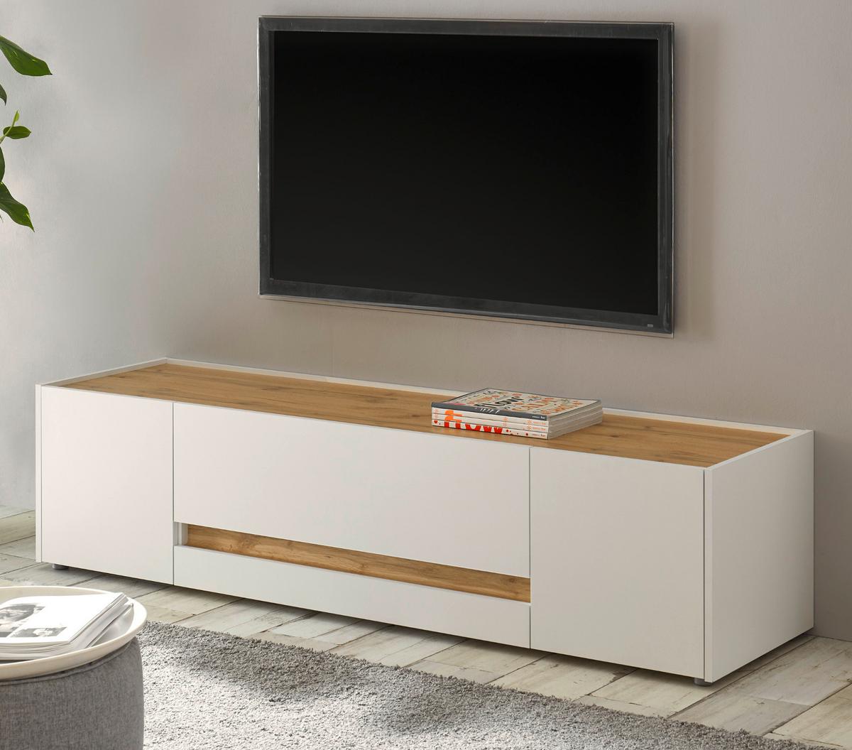 TV-LOWBOARD weiß, Eiche Wotan 170 cm, TV Unterschrank 2-türig mit Schubkasten - Eiche Wotan/Schwarz, Holz/Holzwerkstoff (170/40/45cm) - Furn.Design