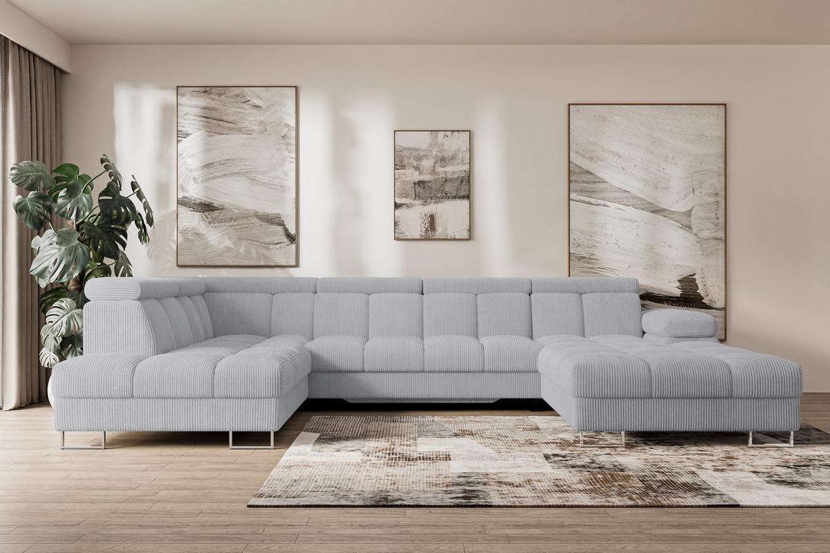 WOHNLANDSCHAFT mit Schlaffunktion und Bettkasten Ottomane Links COMA U 345x203x79 Grau Cord - Anthrazit, Holzwerkstoff/Textil (345/79/203cm) - ALTDECOR