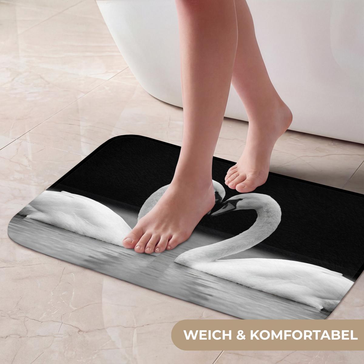 BADEMATTE Schwäne - Herz - Schwarz - Weiß 60x40 cm - Schwarz, Textil (60/40cm) - OnlyWow
