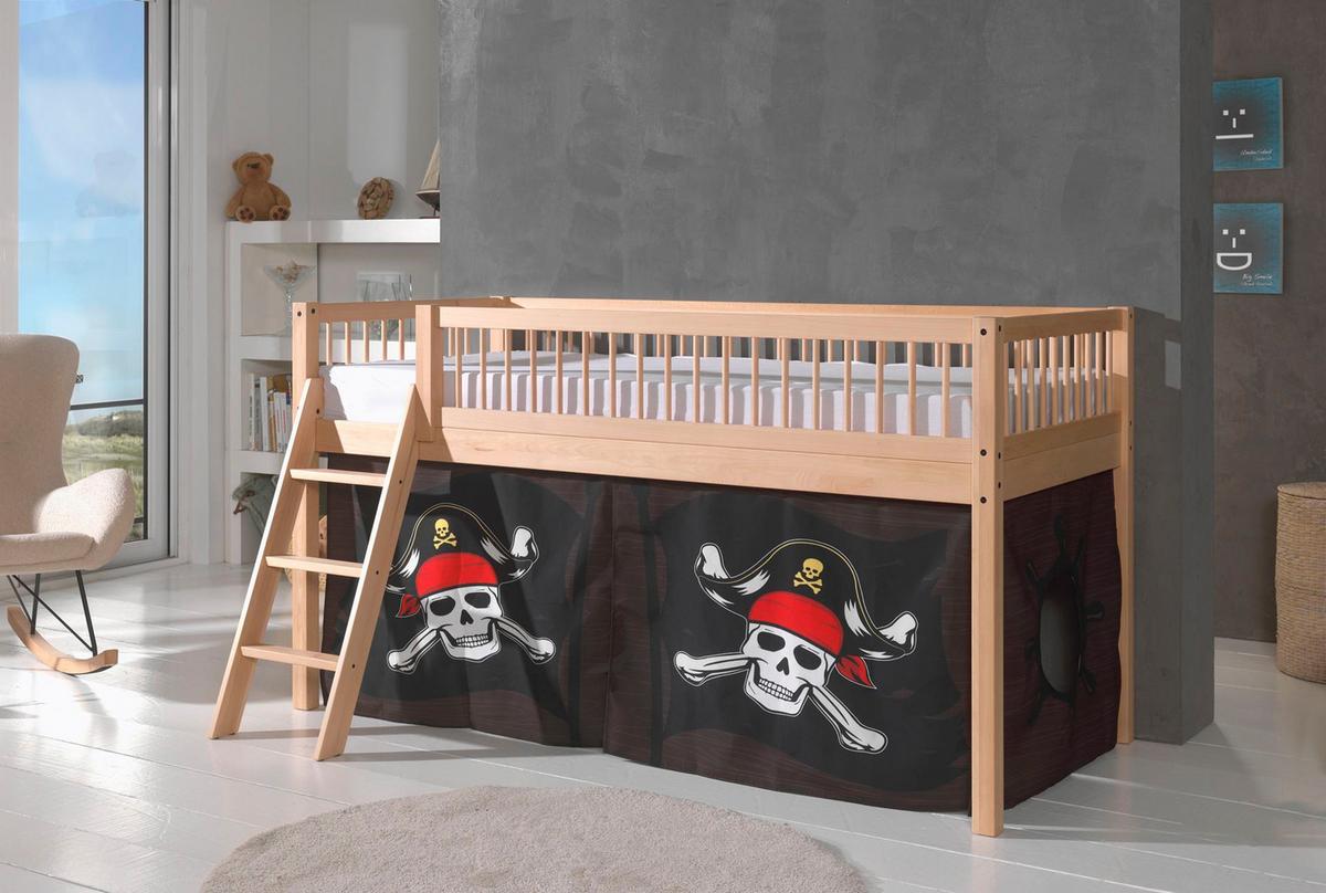 HALBHOHES BETT Kelci 90x200 Textilset Caribian Pirate Buche Massivholz - Buchefarben, Holz (90/200cm) - 58aufmkessel