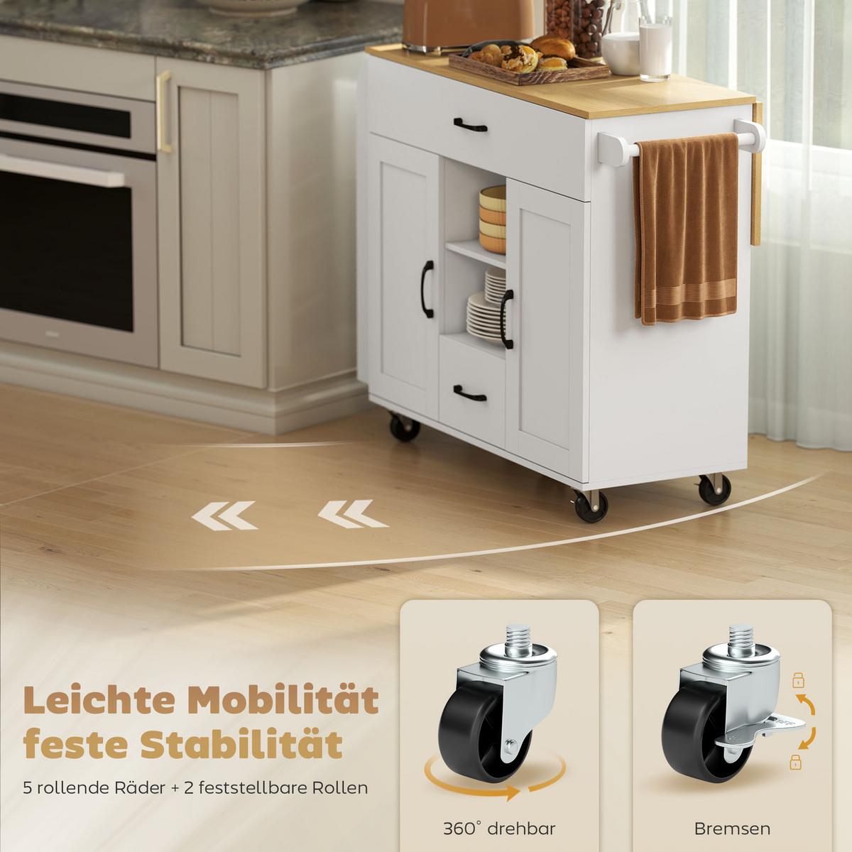 KÜCHENINSEL MDF Kiefernholz Weiß - Schwarz/Weiß, Holzwerkstoff/Metall (70/89/115cm) - HOMCOM