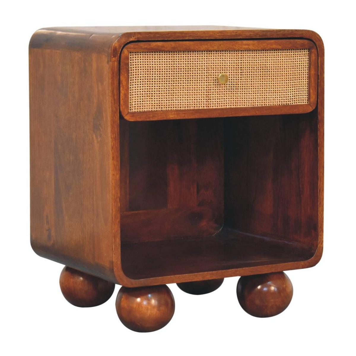 NACHTKASTEN Kastanie Offen Geflochten, 1 Schublade und Offenes Regal, Dunkelbraun - Dunkelbraun/Messingfarben, Holz/Metall (45/54/35cm) - Artisan Furniture