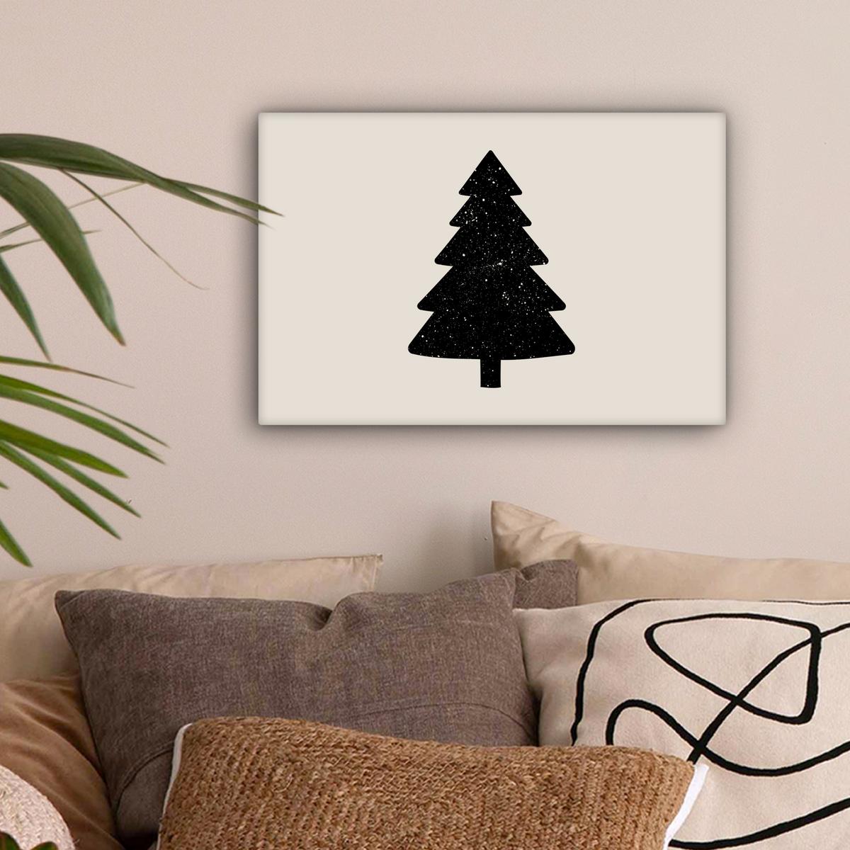 LEINWANDBILD Weihnachtsbaum - Schwarz - Urlaub - Beige Deko Schlafzimmer 30x20 cm - Schwarz, Textil (30/20cm) - MuchoWow