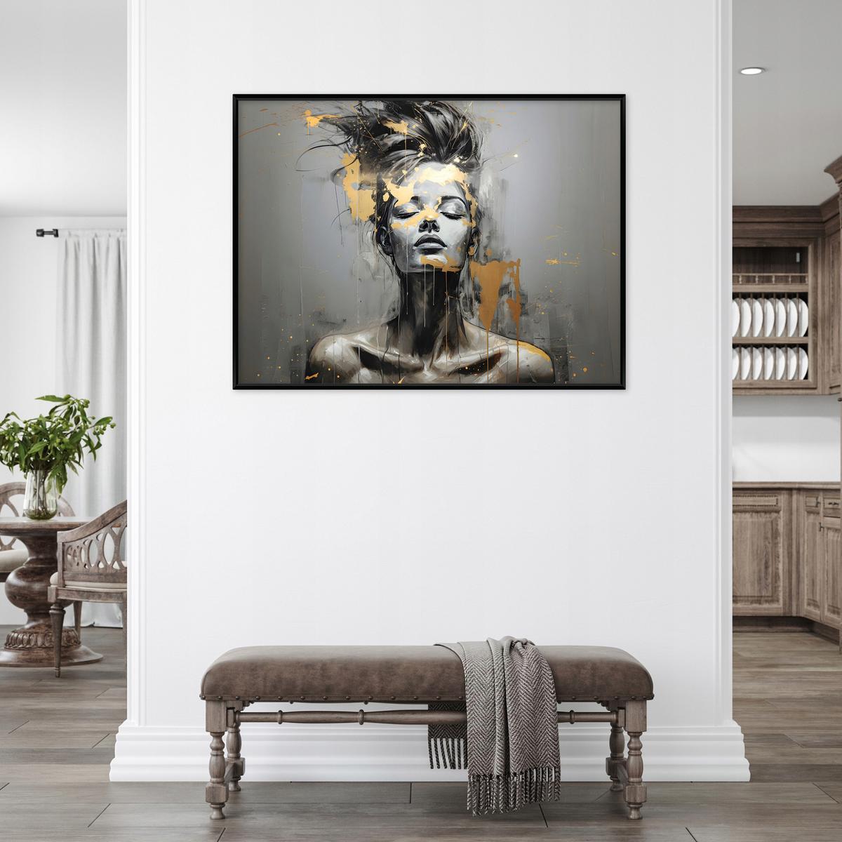 BILDER mit Rahmen Frau Abstrakt Grau 100x70 cm - Multicolor, Holzwerkstoff (100/70cm) - Wallarena