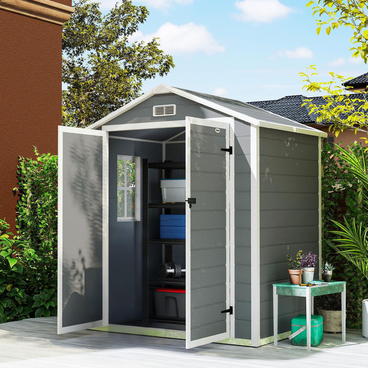 GERÄTEHAUS mit Pultdach 183 x 134 cm Gartenhaus mit Fenster für Garten Grau - Grau, Metall (134/210/183cm) - Outsunny