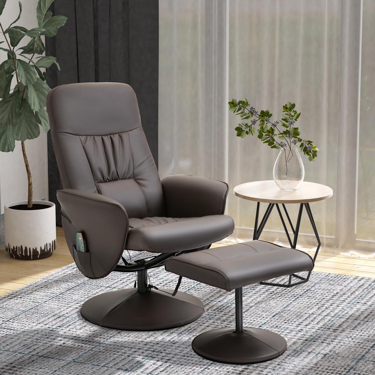 RELAXSESSEL Massagesessel mit Liegefunktion Fußhocker Stauraum TV-Sessel Braun - Schwarz/Braun, Metall (81/105/76cm) - HOMCOM