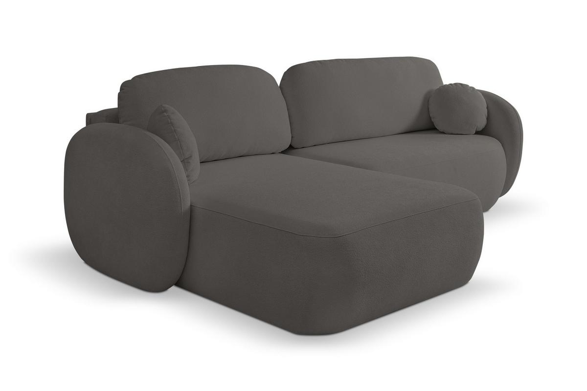 ECKSOFA AMICO L-S Grau Geflochtener Stoff mit Schlaffunktion - Grau, Holz (248/174cm) - MASSENO