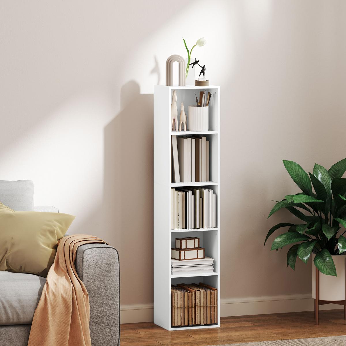 BÜCHERREGAL, Standregal mit 5 Ebenen, Verstellbare Ablage für Wohnzimmer - Weiß, Karton (24/133.5/30cm) - HOMCOM
