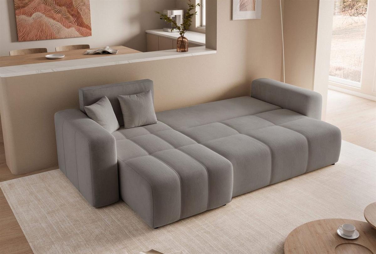 ECKSOFA Leros Mit Schlaffunktion - Grau, Holzwerkstoff/Textil (248/145cm) - Fun Möbel