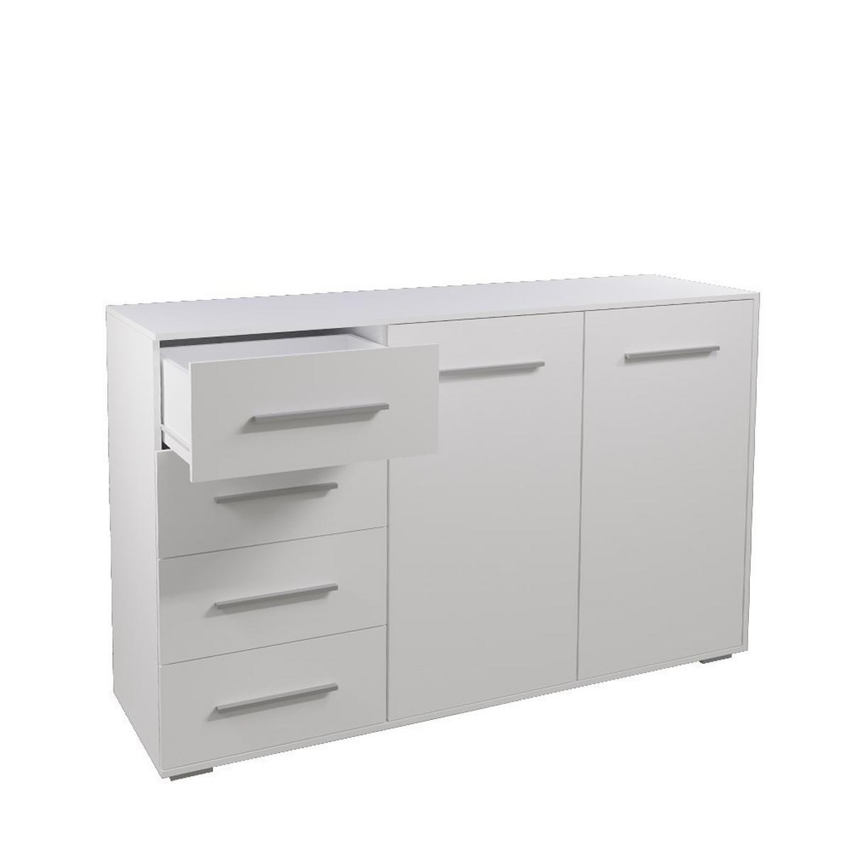 KOMMODE Frida 01 Weiß/Weiß 2D4S 135 cm - Alufarben/Weiß, Holzwerkstoff/Kunststoff (135/95/45cm) - imoebel24