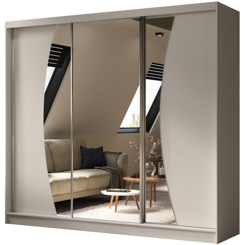 SCHWEBETÜRENSCHRANK Vox 240/216/61 kaschmir mit Spiegel und Schubladeneinsätze - Kaschmir, Holzwerkstoff (240/216/61cm) - Beautysofa