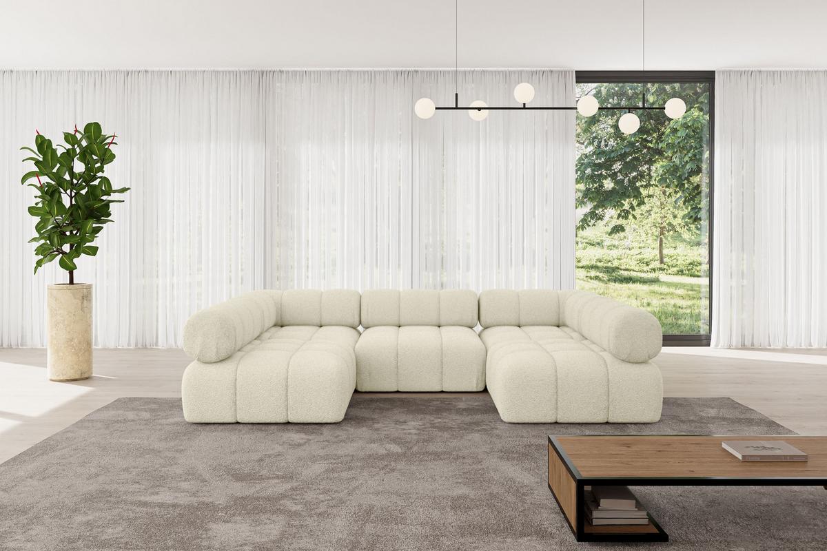 WOHNLANDSCHAFT modulares Sofa Garvo-U1 - 285x190x70 cm Beige Bouclé - Beige, Holzwerkstoff/Textil (285/70/190cm) - ALTDECOR