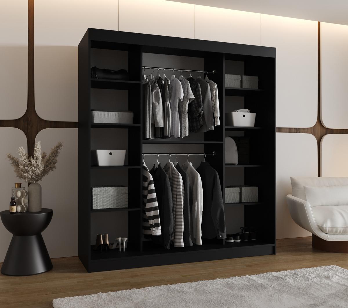 SCHIEBETÜRENSCHRANK TOKYO 200/180/62 2-türig - Silberfarben/Schwarz, Holz/Kunststoff (180/200/62cm) - MÖBEL KRYSPOL
