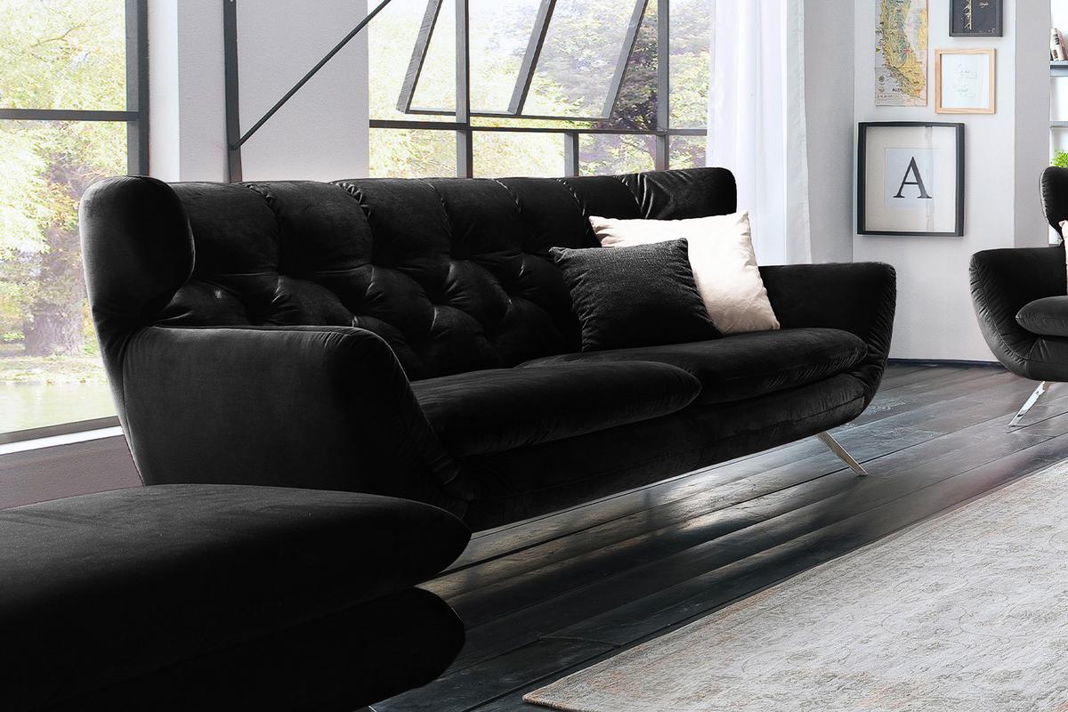 SOFA CHARME Schwarz Velvet - Schwarz, Textil (225/94/95cm) - KAWOLA