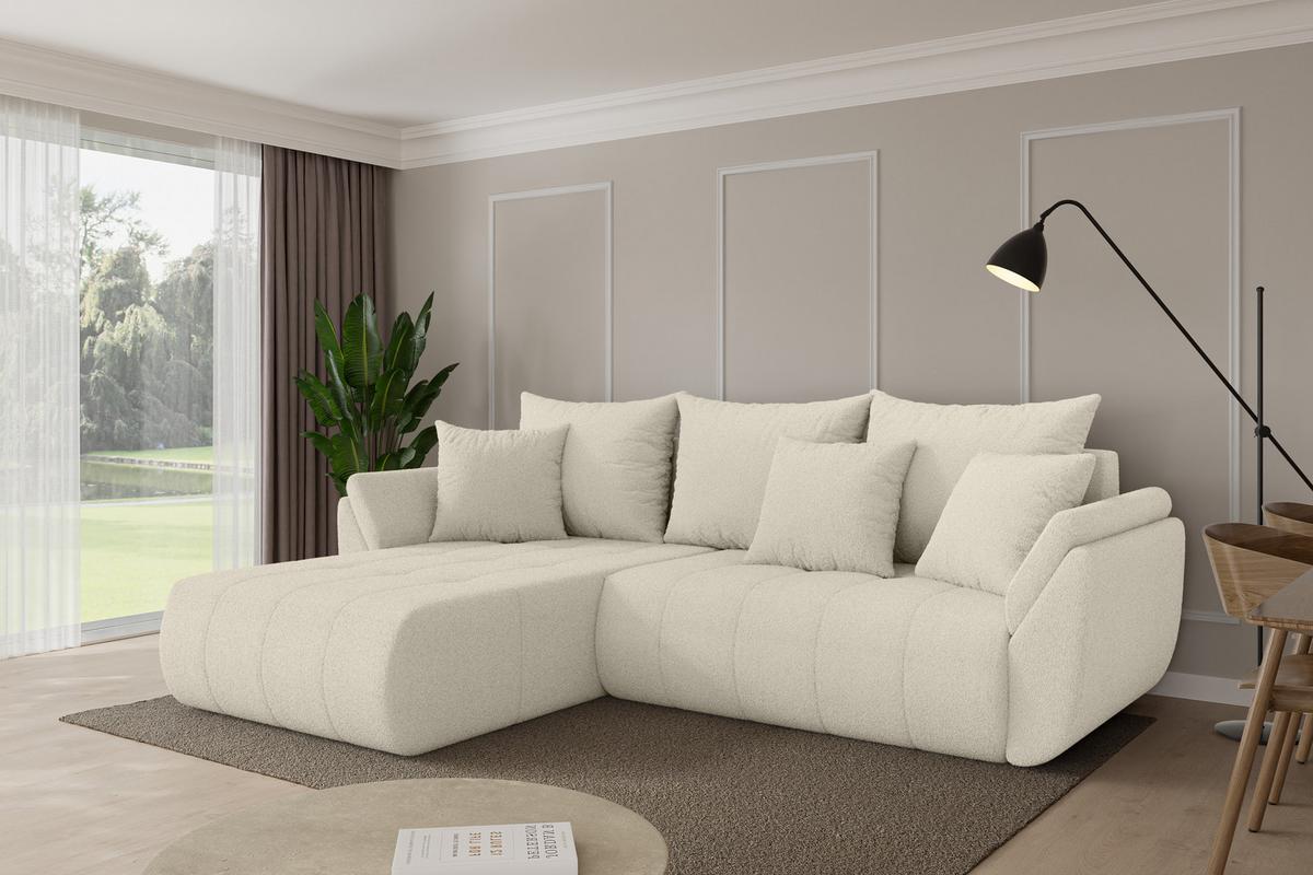ECKSOFA mit Schlaffunktion Ottomane Links TOKO-L 277x194x86 Beige Bouclé - Sandfarben/Beige, Holzwerkstoff/Kunststoff (277/194cm) - ALTDECOR