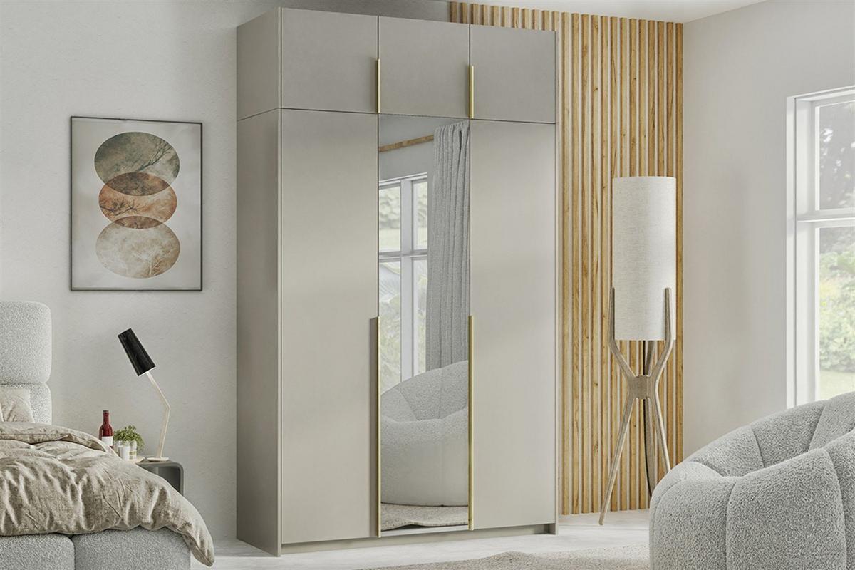 DREHTÜRENSCHRANK THALIA 148/250/58cm 3-türig mit Spiegel Kaschmir - Kaschmir, Holzwerkstoff (148/250/58cm) - MASSENO