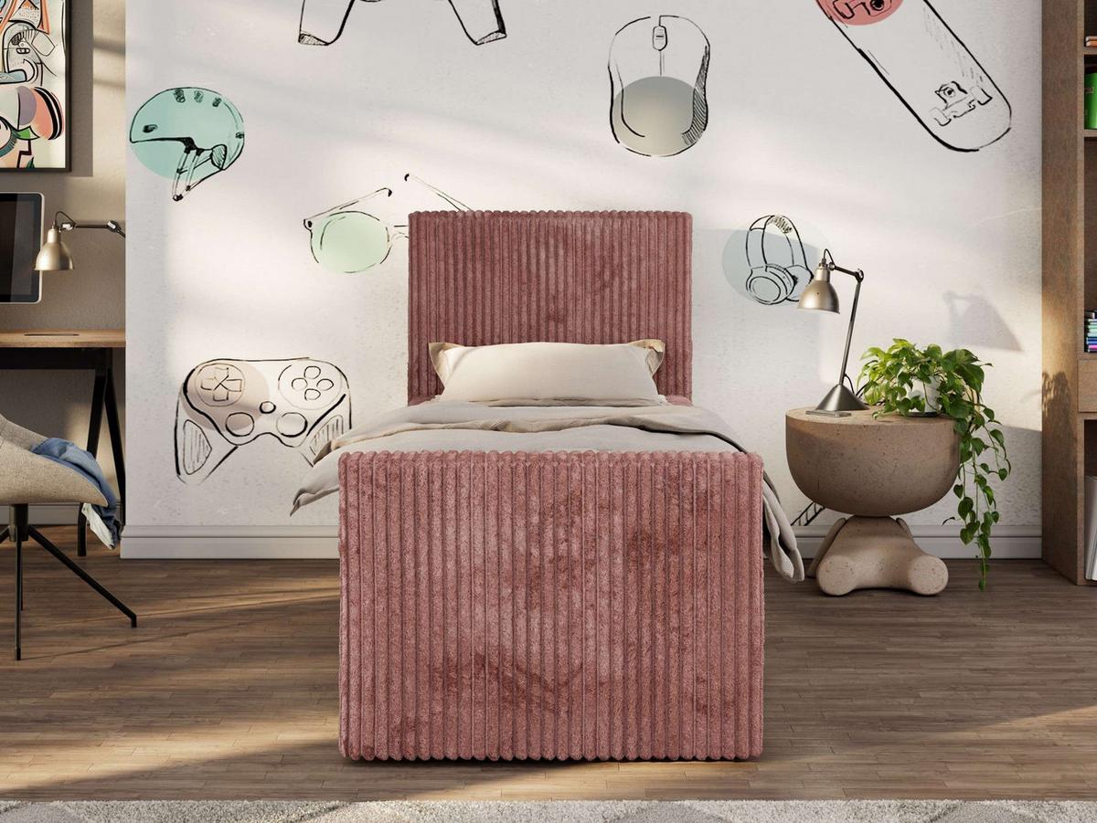 JUGENDBETT TILIO DUO 90/200 - Rosa Cord - H4 - Rechts Seite - Rosa, Textil (200/90cm) - MKS