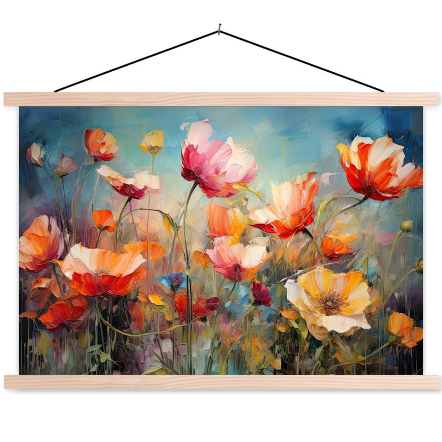 POSTER MIT MAGNETLEISTEN Blumen - Aquarell - Kunst - Botanisch - Natur Magnetleiste 120x80 cm - Orange, Textil (120/80/0.15cm) - MuchoWow