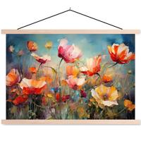 POSTER MIT MAGNETLEISTEN Blumen - Aquarell - Kunst - Botanisch - Natur Magnetleiste 120x80 cm - Orange, Textil (120/80/0.15cm) - MuchoWow