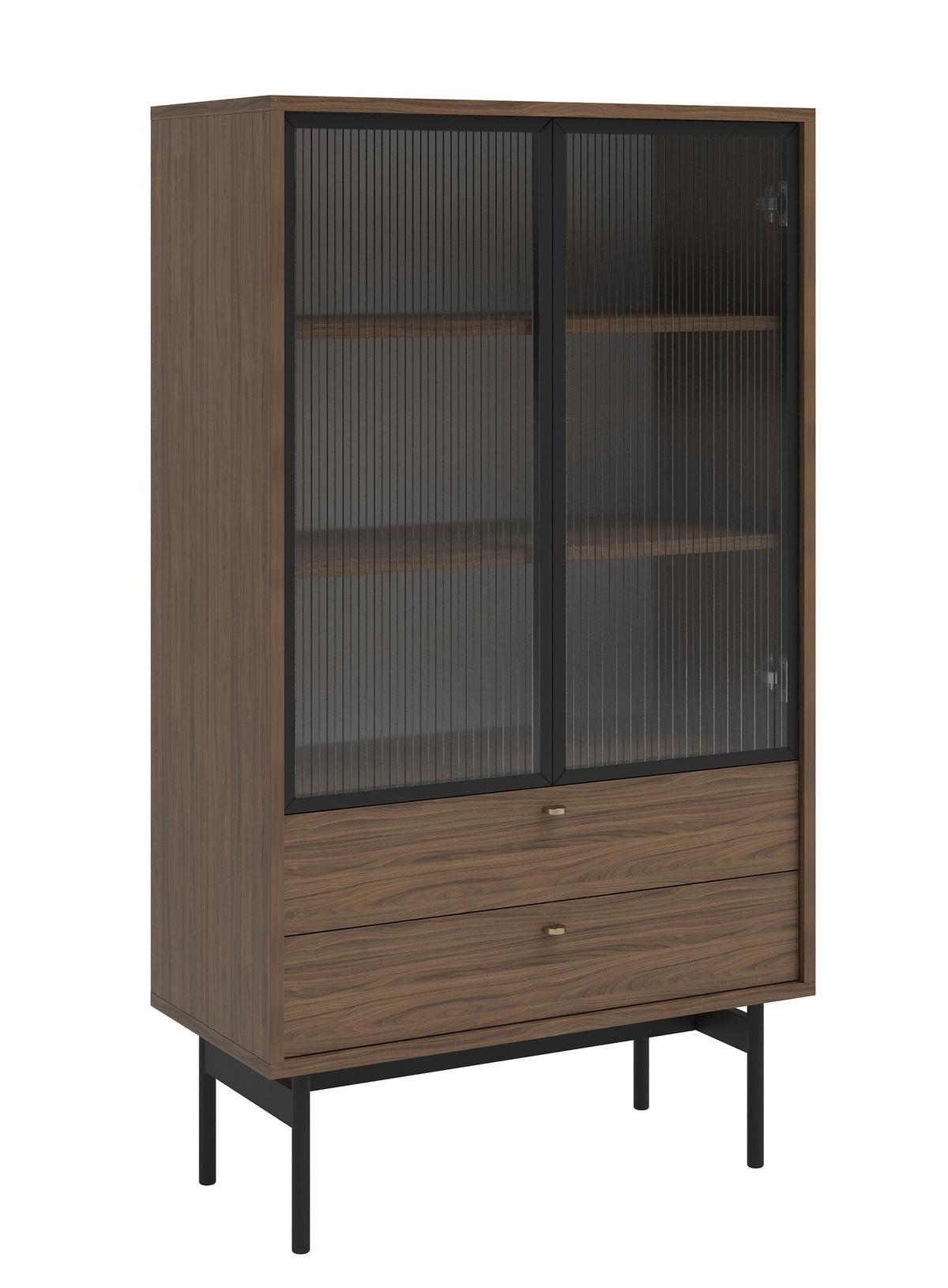 VITRINE Olar II Holzoptik Carini Nussbaum 85 cm - Goldfarben/Schwarz, Holzwerkstoff/Metall (85/150/41cm) - Selsey