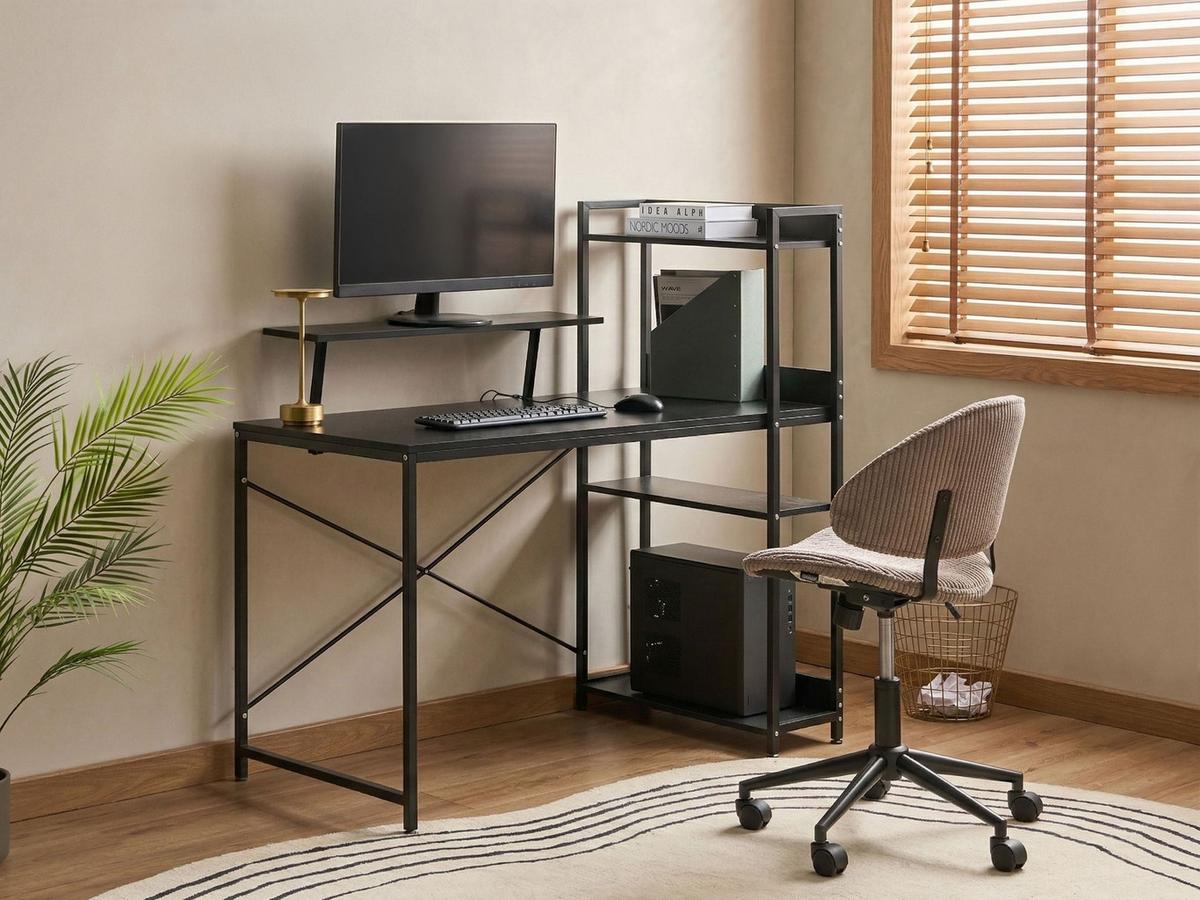 SCHREIBTISCH Schwarz 120/64 cm mit Fächern Biloxy - Schwarz, Holzwerkstoff (64/120/120cm) - Beliani