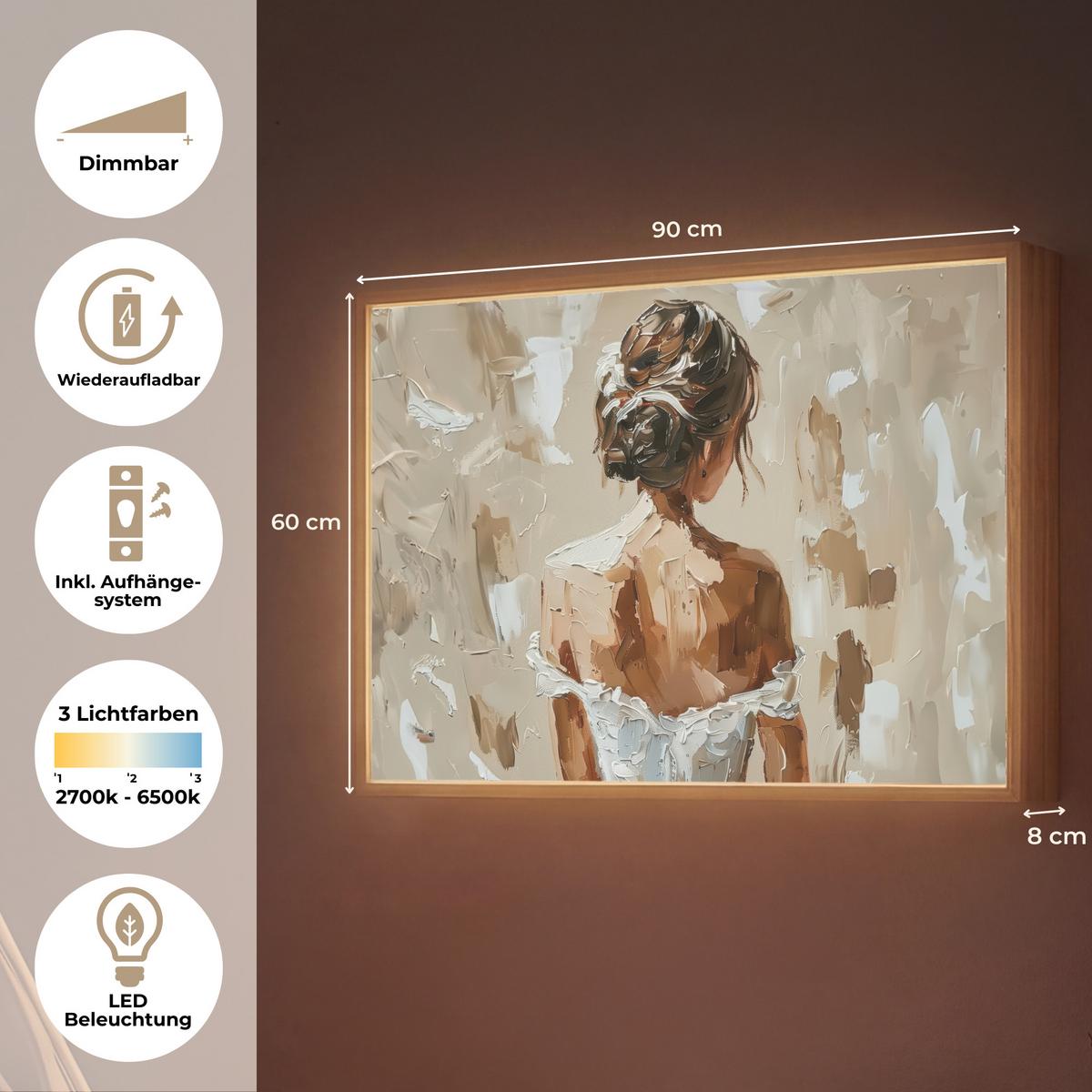 WANDLEUCHTE MIT AKKU Frau - Farbe - Abstrakt - Beige - Modern 90x60 cm - Hellbraun, Holzwerkstoff (90/60/8cm) - OnlyWow