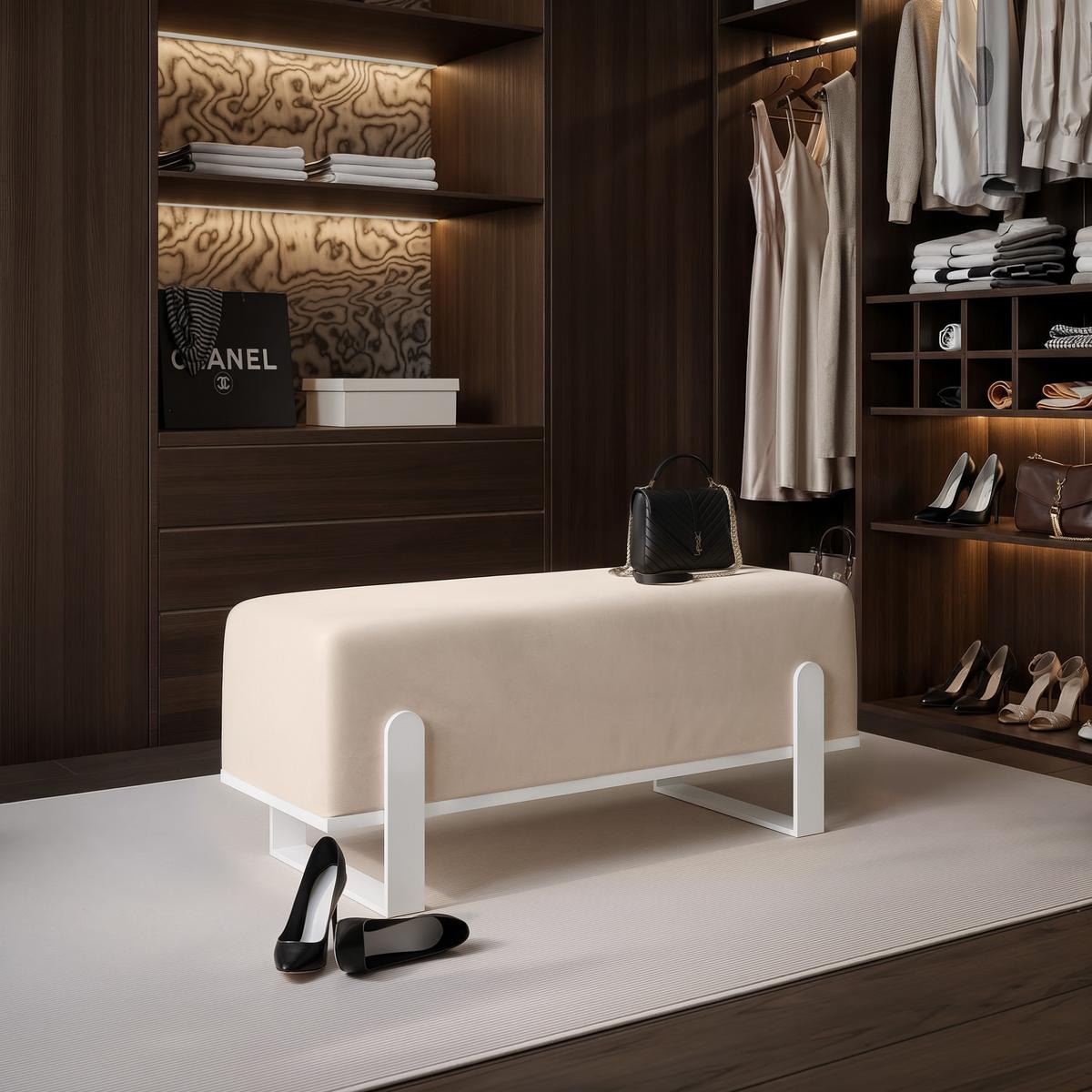 POLSTERBANK MARA 80 cm Weiß / Beige ,Metallgestell - Beige, Textil/Metall (80/47/35cm) - Idohome