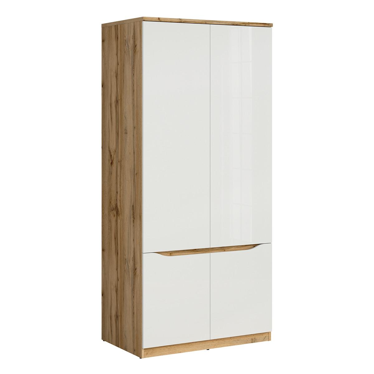 SCHRANK 2 Türen June Weiß und Holz - Weiß, Holzwerkstoff (90/198/58cm) - Petits-meubles