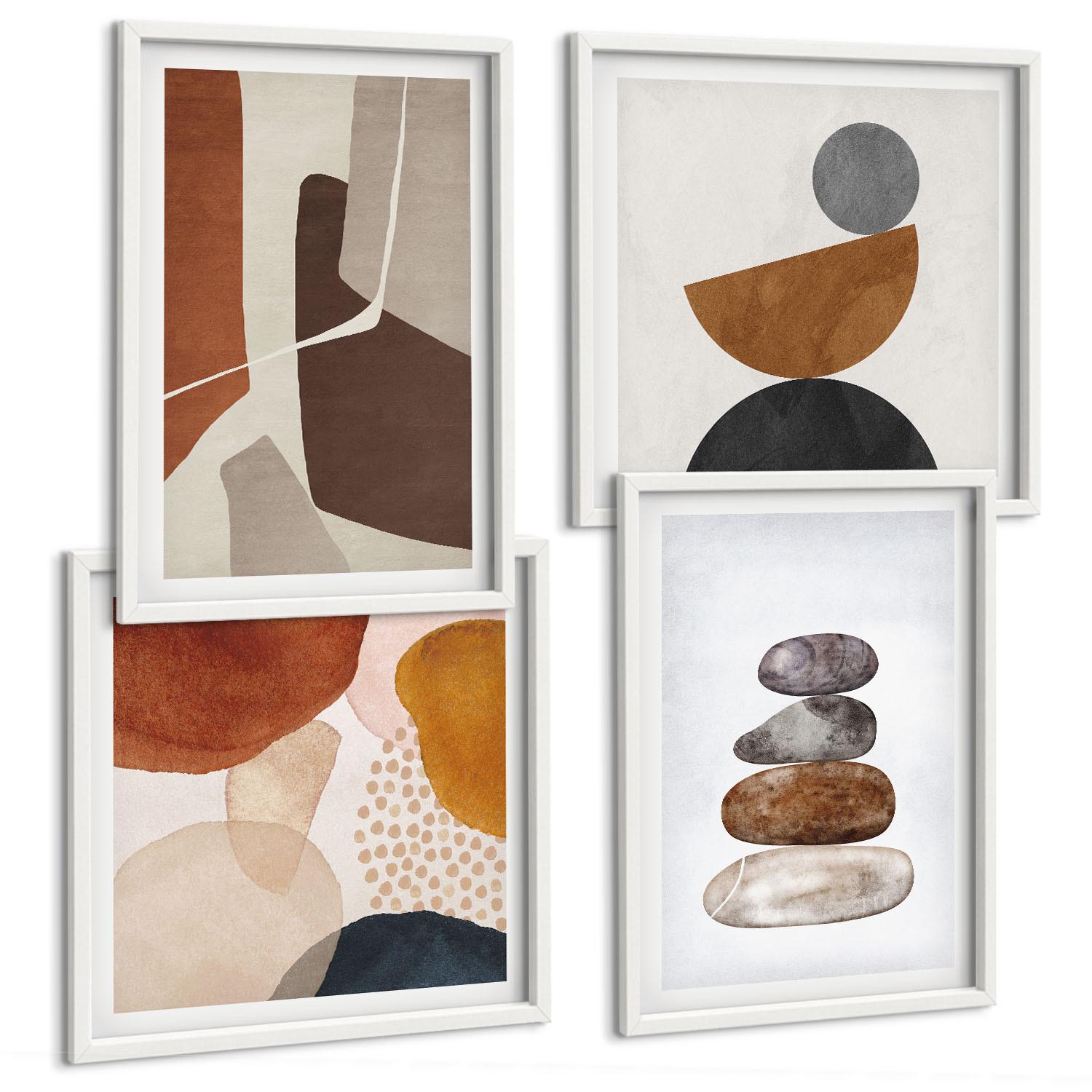 BILDER SET 4er Set - 50x50 cm & 40x60 cm Weißer Rahmen - Abstrakte Malerei Dekorationen - Weiß, Kunststoff (50/50cm) - TULUP