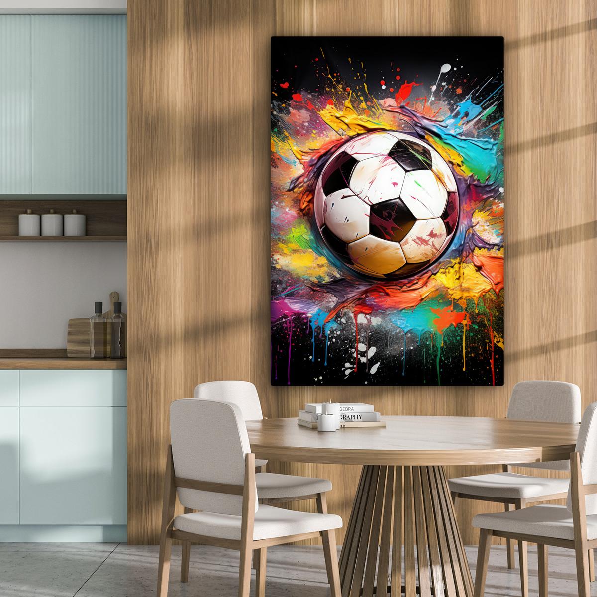 LEINWANDBILD Fußball - Farbe - Farben - Schwarz - Weiß Deko XXL 80x120 cm - Weiß, Textil (80/120cm) - MuchoWow